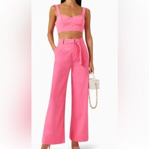 MINKPINK Pink High-Rise Wide-Leg Belted Pants